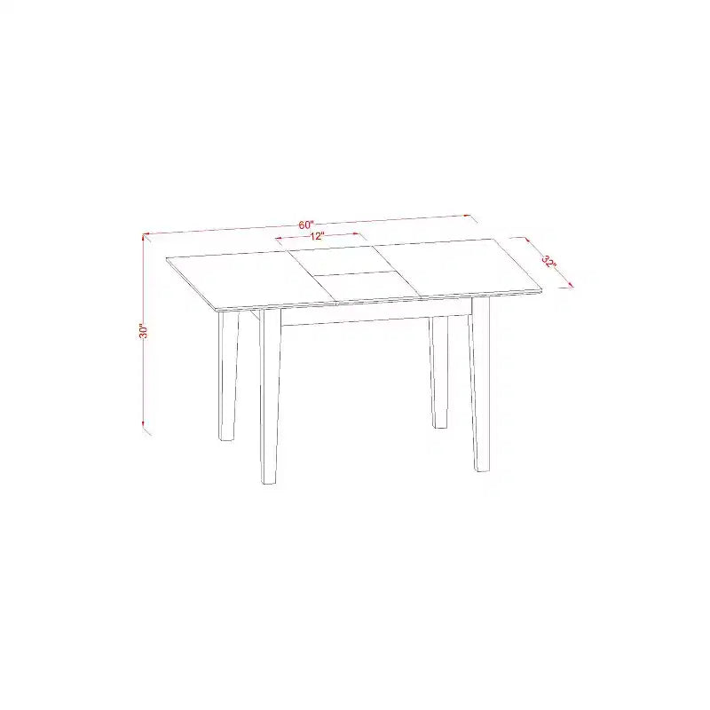 Ensemble de salle à manger 5 pièces pour 4 personnes, table de cuisine rectangulaire avec rallonge papillon et 4 chaises, finition acajou, 81 x 152 cm