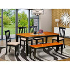 Salle à manger nordique - Ensemble table et chaises 6 pièces - Finition cerise noire - Table rectangulaire avec banc