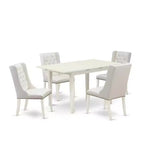 5-Piece Linen White Finish Solid Wood Top Button Tufted Dining Room Set (Seats-4)
