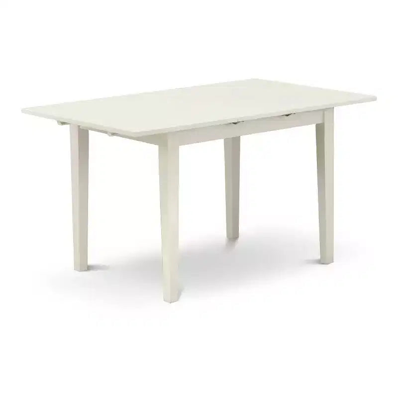 Ensemble de salle à manger 5 pièces en lin blanc avec plateau en bois massif et boutons touffetés (4 places)