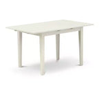 Ensemble de salle à manger 5 pièces en lin blanc avec plateau en bois massif et boutons touffetés (4 places)