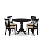 Dining Set - 5 Piece Round Table & 4 Linen Chairs - 42x42 Inch Black Kitchen Set