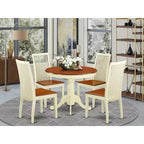 Ensemble de salle à manger 5 pièces - Table de cuisine et 4 chaises - Table ronde à pied central - Finition cerisier crème