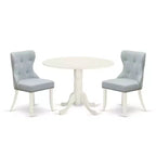 3-Piece Linen White Solid Wood Top - Dining Room Set Seats-4