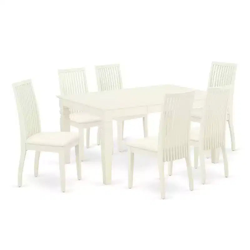 HomeStock 7-Piece Rectangle Buttermilk & Cherry Finish Solid Wood Top Dining Table with 6-Chairs with Butterfly Leaf
