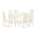 HomeStock 7-Piece Rectangle Buttermilk & Cherry Finish Solid Wood Top Dining Table with 6-Chairs with Butterfly Leaf