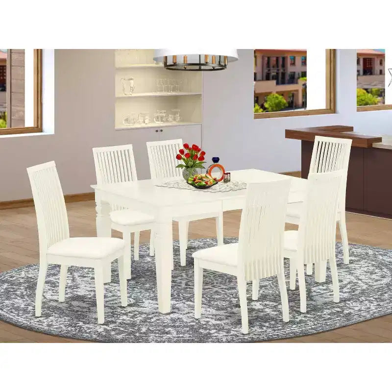 Table de salle à manger HomeStock 7 pièces rectangulaire avec plateau en bois massif finition crème et cerise et 6 chaises avec rallonge papillon