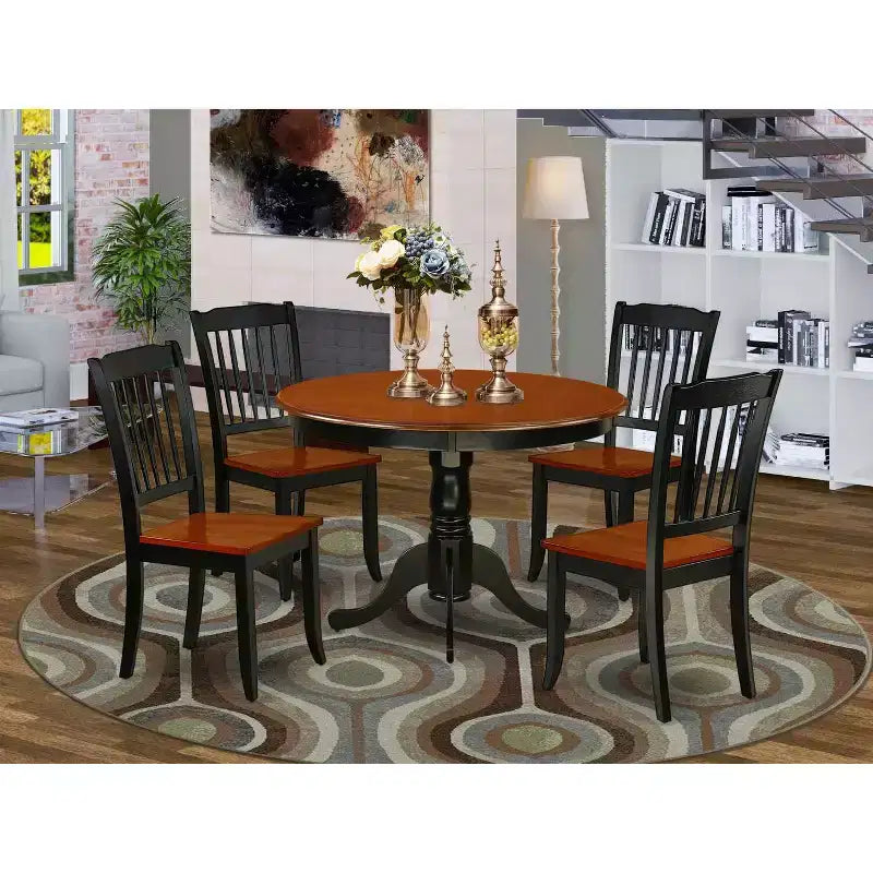 Ensemble de salle à manger Hollywood Regency - Table ronde et 4 chaises - 5 pièces - 106 cm - Mobilier de salle à manger élégant