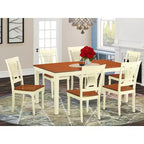 Table de salle à manger HomeStock 7 pièces rectangulaire avec plateau en bois massif finition cerisier et crème et 6 chaises