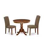 Round Dining Table Set - 36 Inch Table & 2 Chairs - Linen Fabric - Dark Coffee Finish