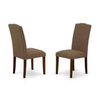 Ensemble de salle à manger rond - Table de 91 cm et 2 chaises - Tissu lin - Finition café foncé