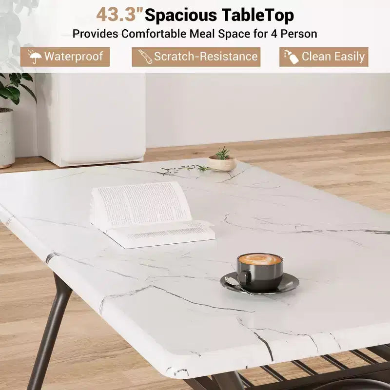 Ensemble table à manger 5 pièces pour 4 personnes, table de cuisine moderne avec 4 chaises en bouclette, table à manger rectangulaire avec étagère de rangement pour coin repas, appartement