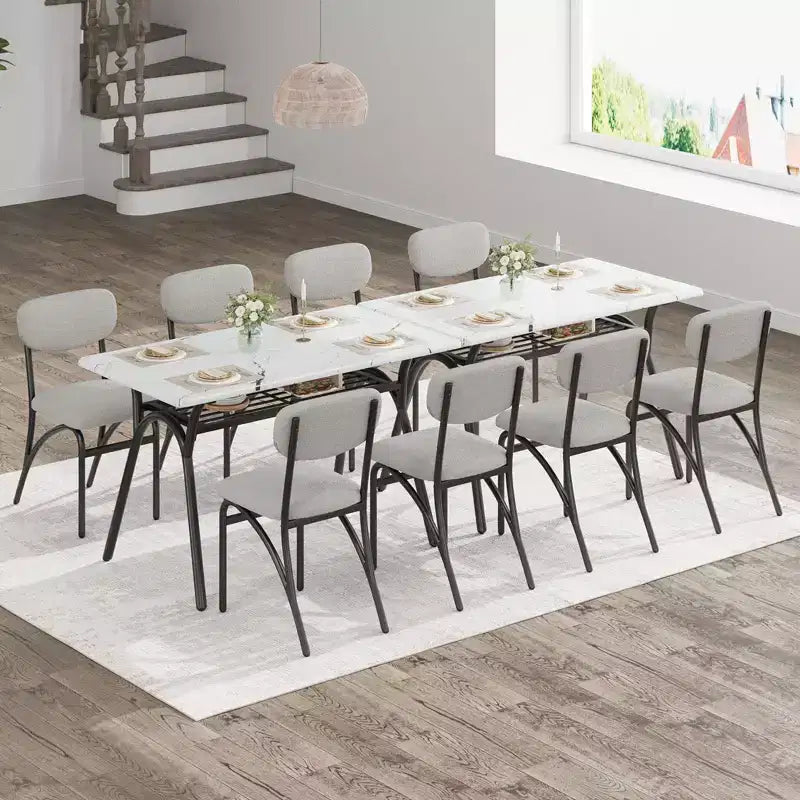 Ensemble table à manger 5 pièces pour 4 personnes, table de cuisine moderne avec 4 chaises en bouclette, table à manger rectangulaire avec étagère de rangement pour coin repas, appartement