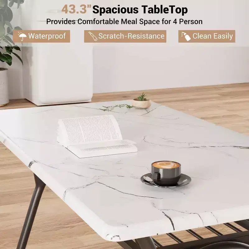 Ensemble table à manger 5 pièces pour 4 personnes, table de cuisine moderne avec 4 chaises en bouclette, table à manger rectangulaire avec étagère de rangement pour coin repas, appartement