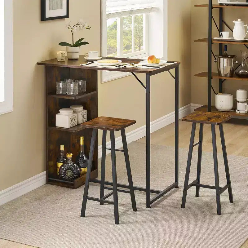 COZONY Ensemble de table et chaises de bar 3 pièces, Ensemble de salle à manger avec 3 étagères de rangement et tabourets