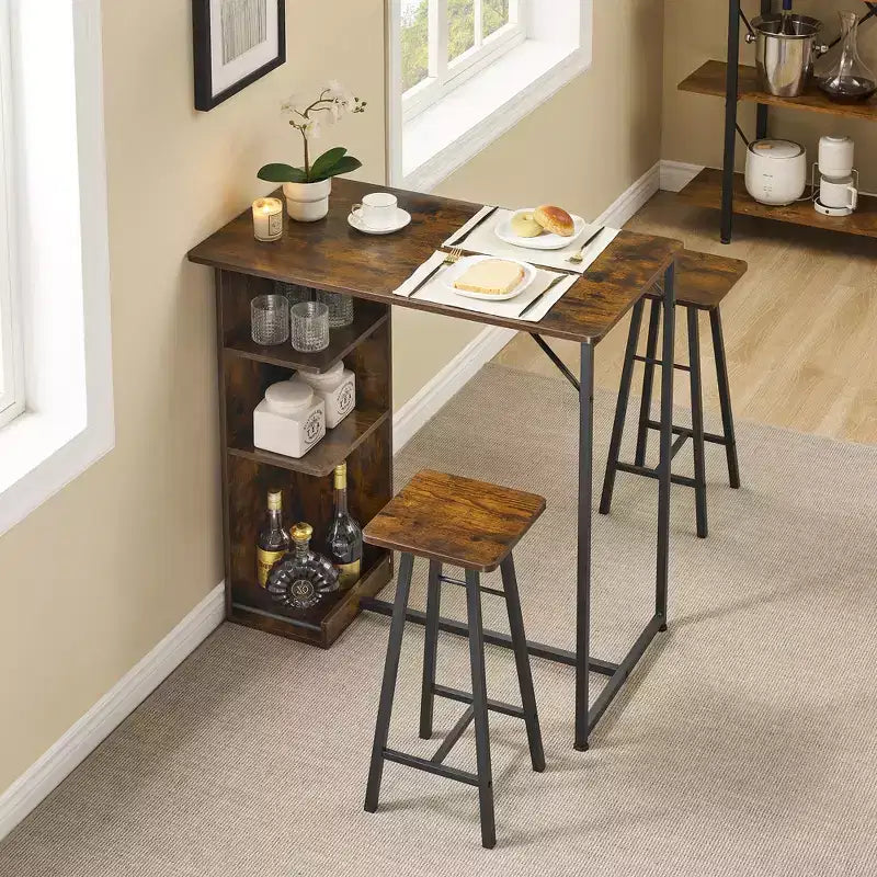 COZONY Ensemble de table et chaises de bar 3 pièces, Ensemble de salle à manger avec 3 étagères de rangement et tabourets