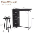 COZONY Ensemble de table et chaises de bar 3 pièces, Ensemble de salle à manger avec 3 étagères de rangement et tabourets