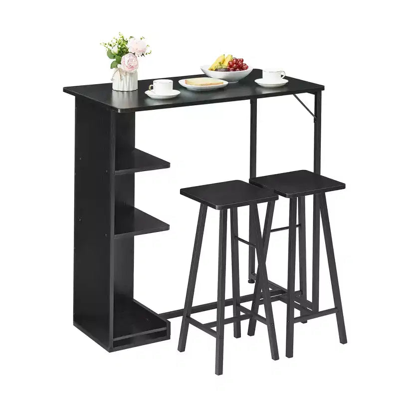COZONY Ensemble de table et chaises de bar 3 pièces, Ensemble de salle à manger avec 3 étagères de rangement et tabourets