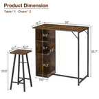 COZONY Ensemble de table et chaises de bar 3 pièces, Ensemble de salle à manger avec 3 étagères de rangement et tabourets
