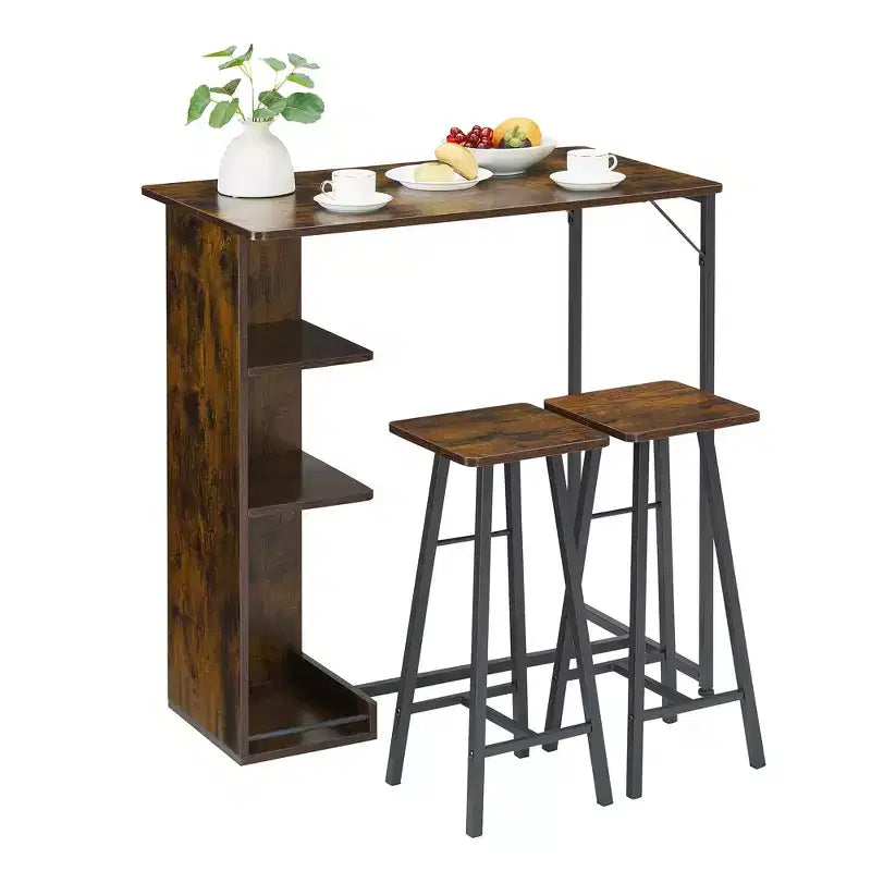 COZONY Ensemble de table et chaises de bar 3 pièces, Ensemble de salle à manger avec 3 étagères de rangement et tabourets