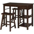 eHemco Counter Height Saving Space Dining Set Breakfast Table with Drawer and Storage Shelves and 2 Saddle Seat Barstools, Walnut, 3 Pieces
