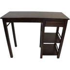 eHemco Table de cuisine gain de place avec tiroir et étagères de rangement et 2 tabourets de bar en selle, Noyer, 3 pièces