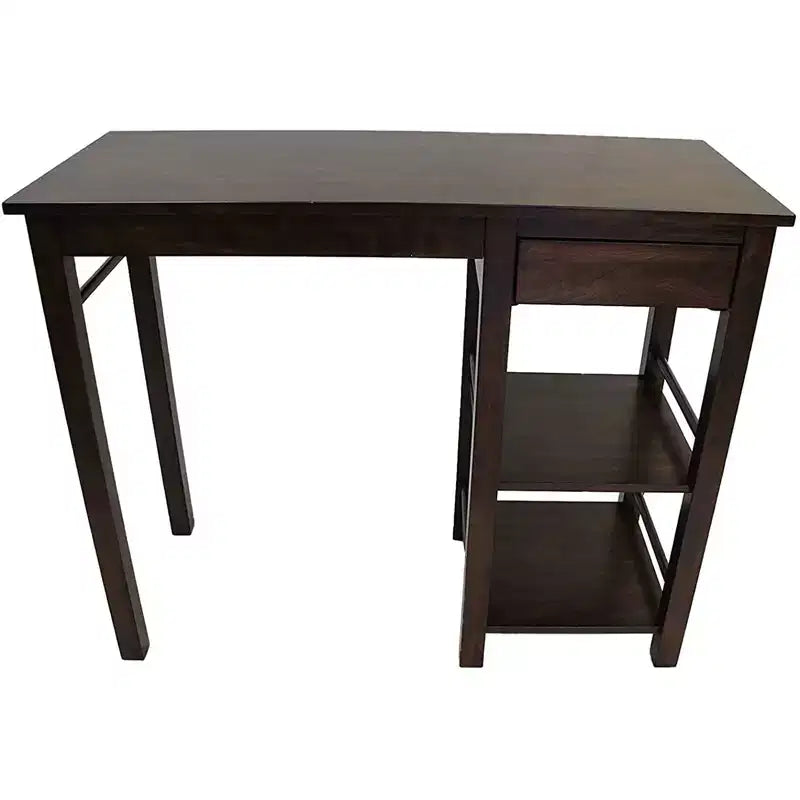 eHemco Table de cuisine gain de place avec tiroir et étagères de rangement et 2 tabourets de bar en selle, Noyer, 3 pièces