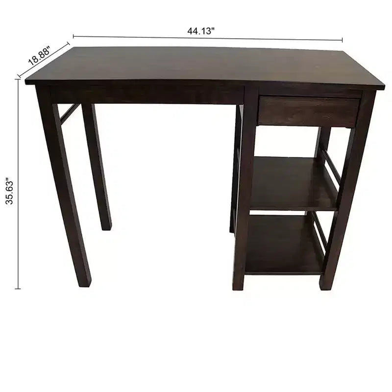 eHemco Table de cuisine gain de place avec tiroir et étagères de rangement et 2 tabourets de bar en selle, Noyer, 3 pièces