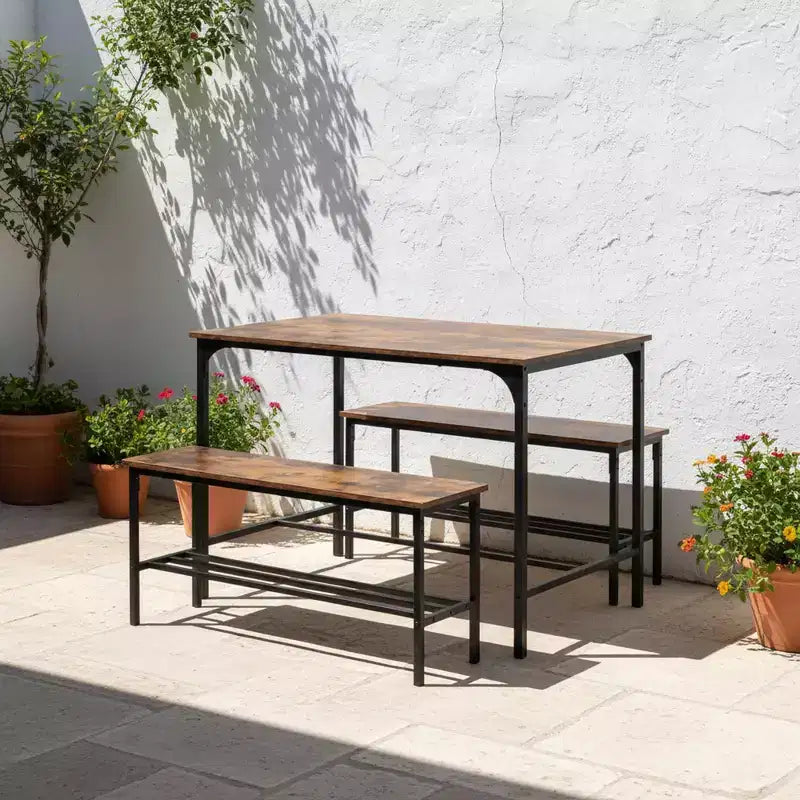 Homy Casa Ensemble de 3 pièces table et chaises de salle à manger pour petits espaces avec cadre en métal, plateau en bois manufacturé, marron