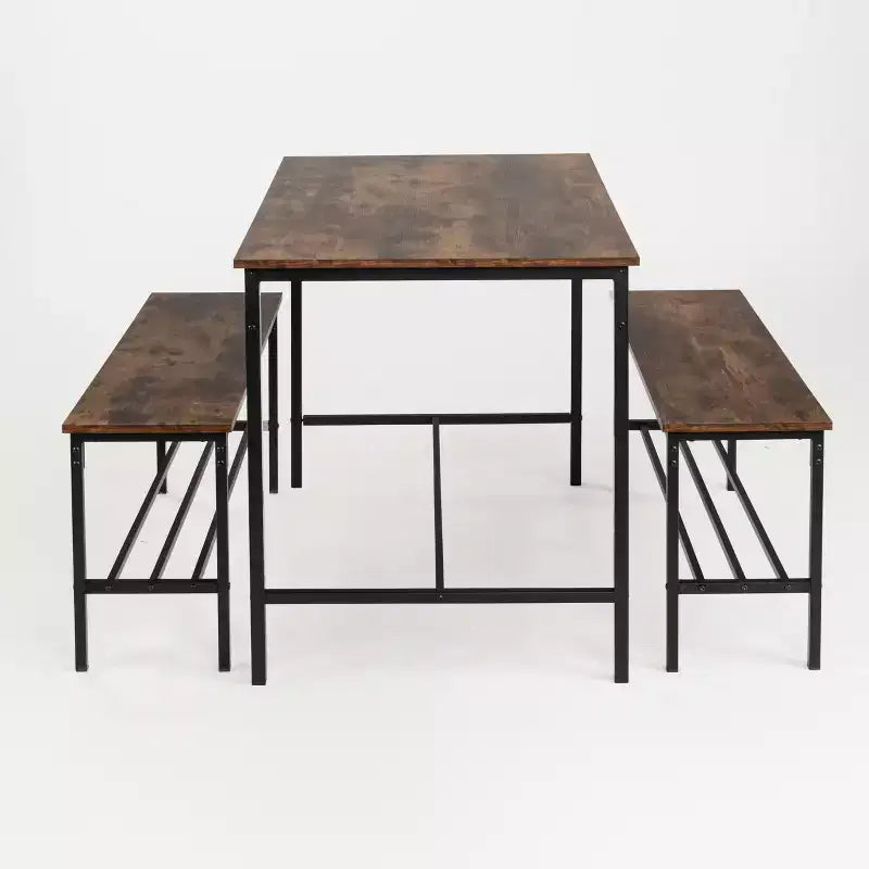 Homy Casa Ensemble de 3 pièces table et chaises de salle à manger pour petits espaces avec cadre en métal, plateau en bois manufacturé, marron