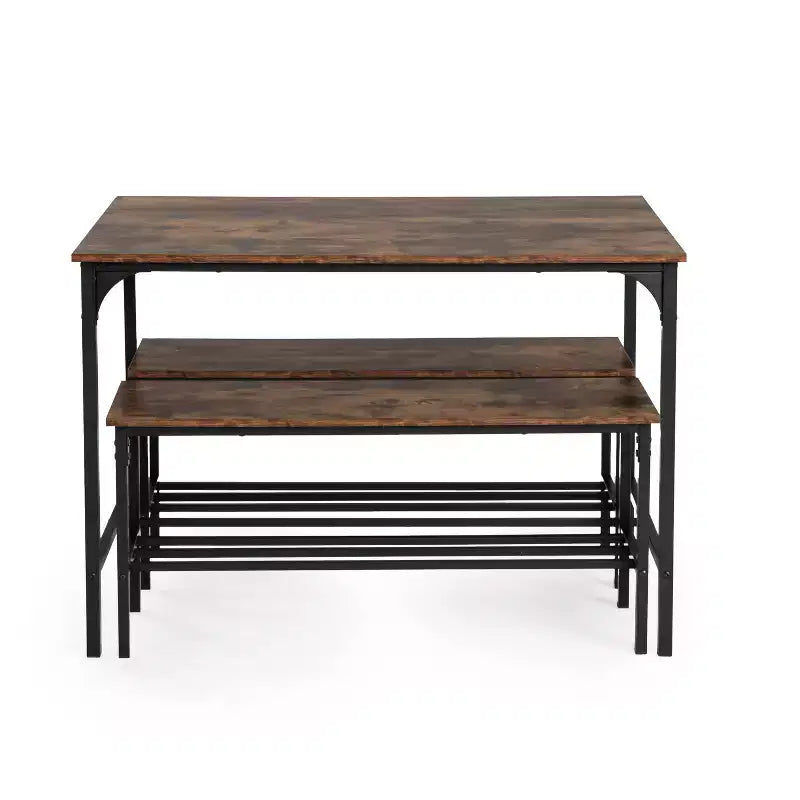 Homy Casa Ensemble de 3 pièces table et chaises de salle à manger pour petits espaces avec cadre en métal, plateau en bois manufacturé, marron