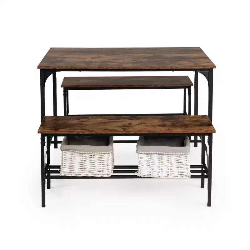 Homy Casa Ensemble de 3 pièces table et chaises de salle à manger pour petits espaces avec cadre en métal, plateau en bois manufacturé, marron