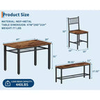 Ensemble de table à manger moderne pour 4 personnes avec chaises et banquette de rangement, pour petit espace ou appartement