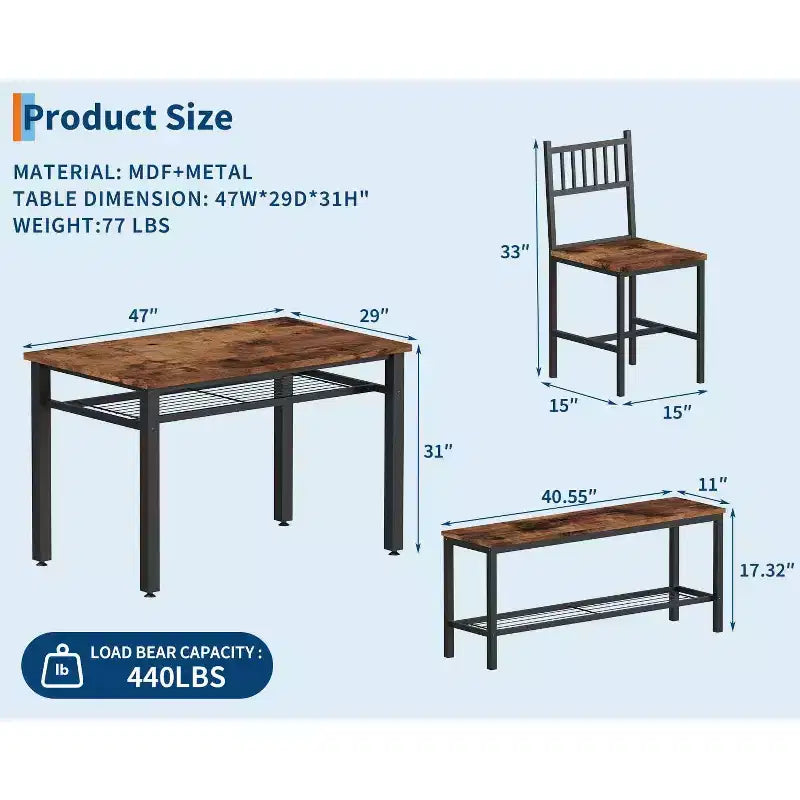 Ensemble de table à manger moderne pour 4 personnes avec chaises et banquette de rangement, pour petit espace ou appartement