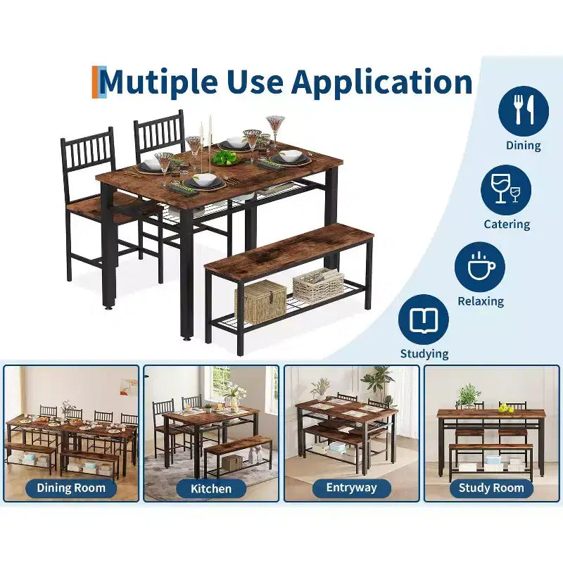 Ensemble de table à manger moderne pour 4 personnes avec chaises et banquette de rangement, pour petit espace ou appartement
