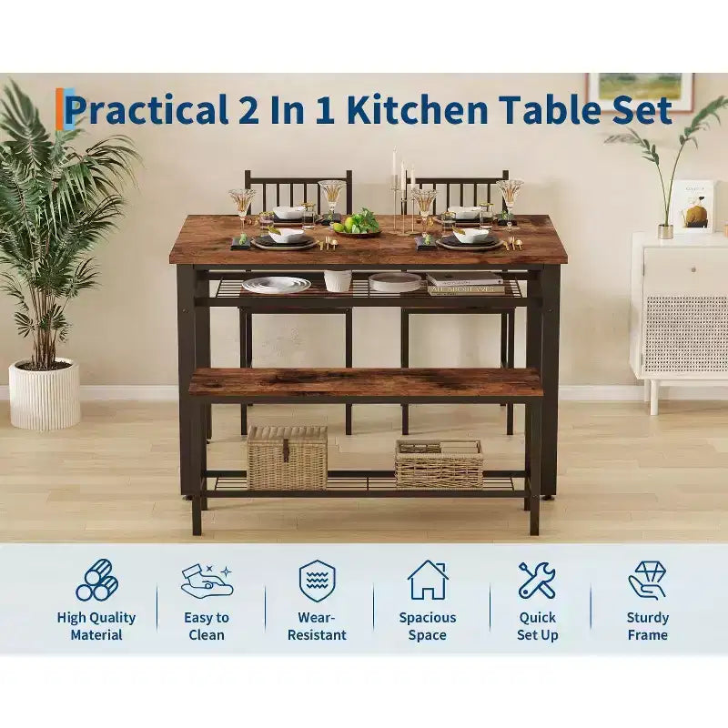 Ensemble de table à manger moderne pour 4 personnes avec chaises et banquette de rangement, pour petit espace ou appartement
