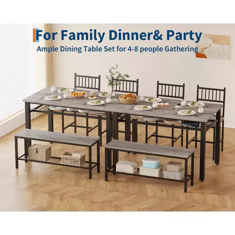 Ensemble de table à manger moderne pour 4 personnes avec chaises et banquette de rangement, pour petit espace ou appartement
