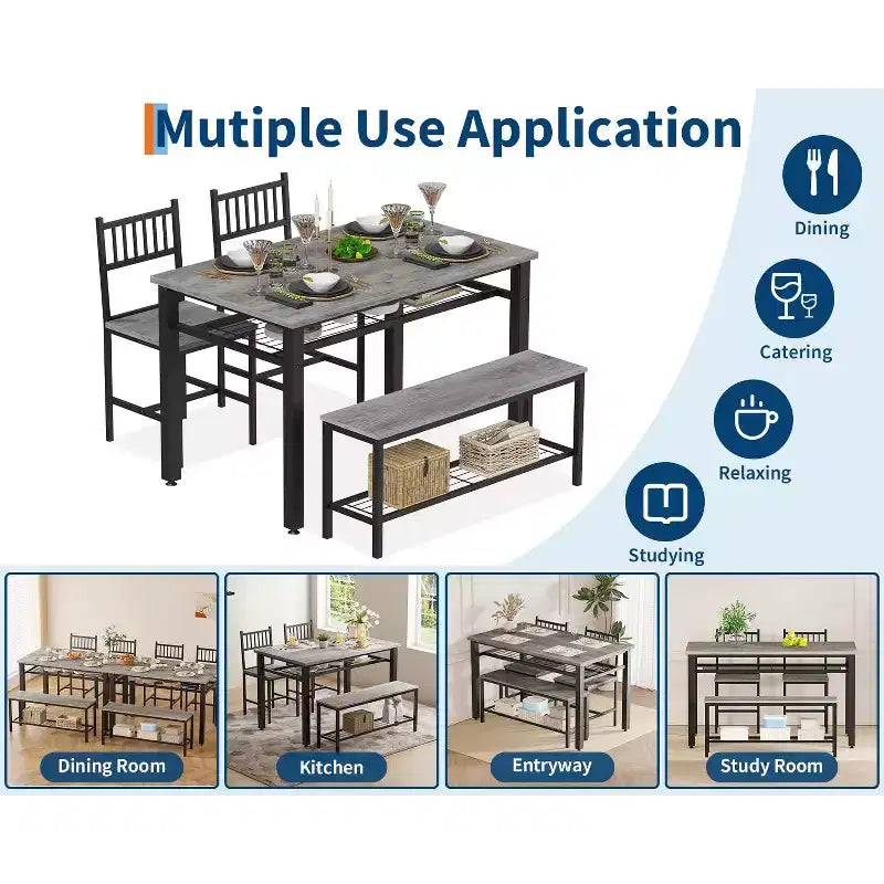 Ensemble de table à manger moderne pour 4 personnes avec chaises et banquette de rangement, pour petit espace ou appartement