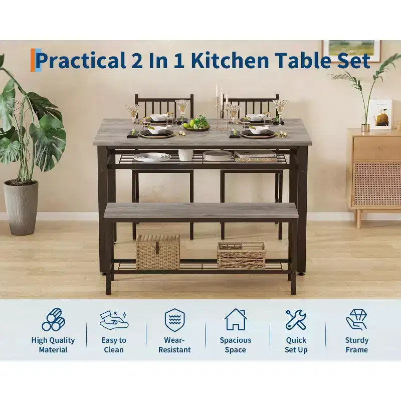 Ensemble de table à manger moderne pour 4 personnes avec chaises et banquette de rangement, pour petit espace ou appartement