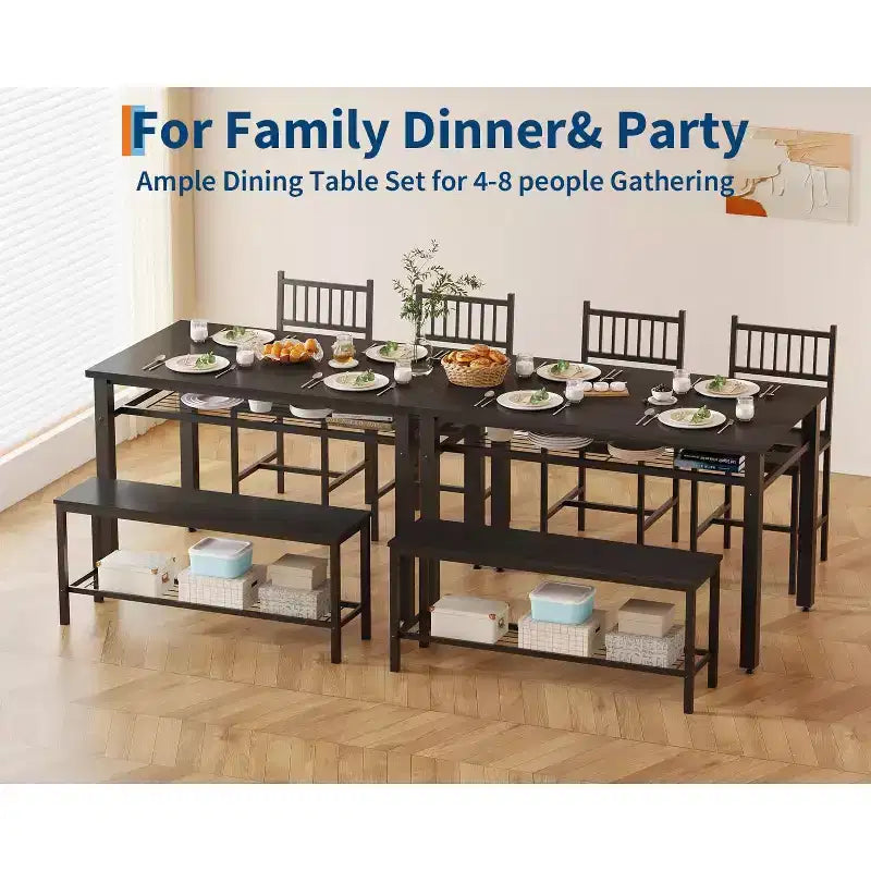 Ensemble de table à manger moderne pour 4 personnes avec chaises et banquette de rangement, pour petit espace ou appartement