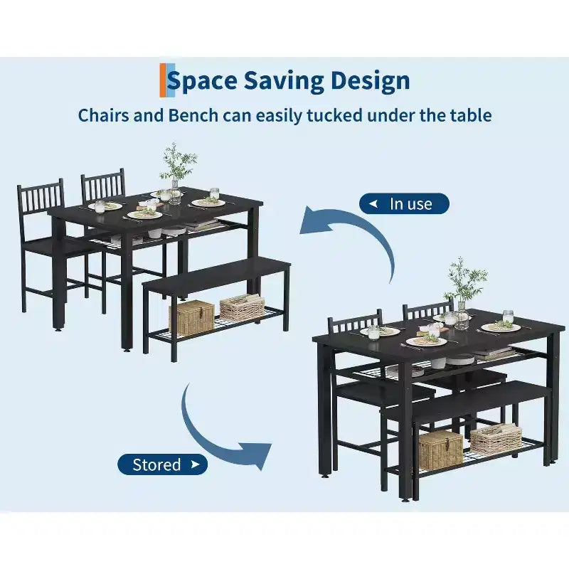 Ensemble de table à manger moderne pour 4 personnes avec chaises et banquette de rangement, pour petit espace ou appartement