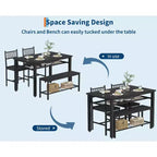 Ensemble de table à manger moderne pour 4 personnes avec chaises et banquette de rangement, pour petit espace ou appartement