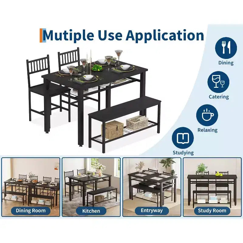 Ensemble de table à manger moderne pour 4 personnes avec chaises et banquette de rangement, pour petit espace ou appartement