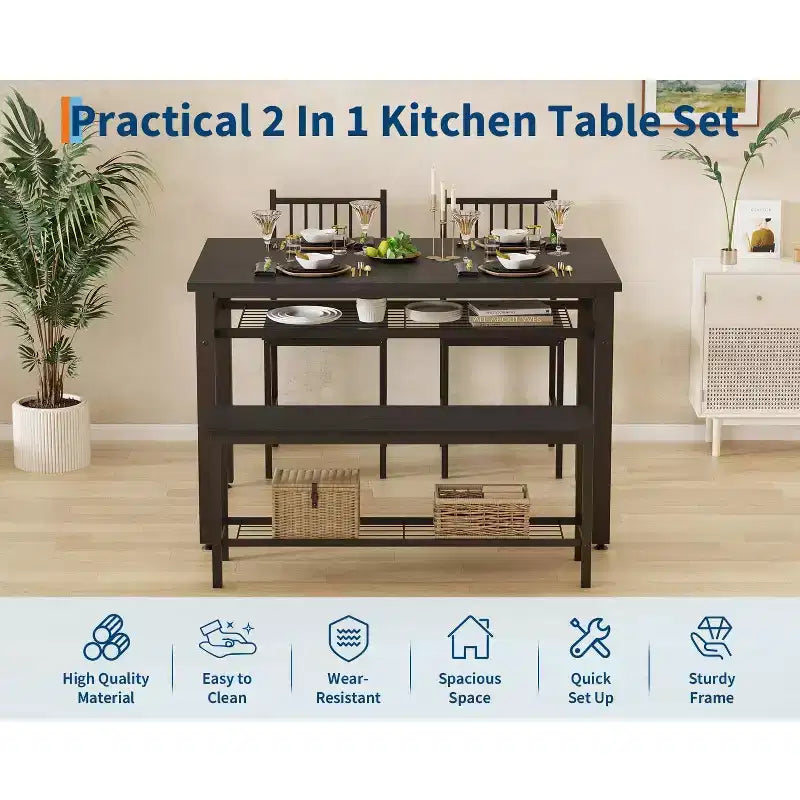 Ensemble de table à manger moderne pour 4 personnes avec chaises et banquette de rangement, pour petit espace ou appartement