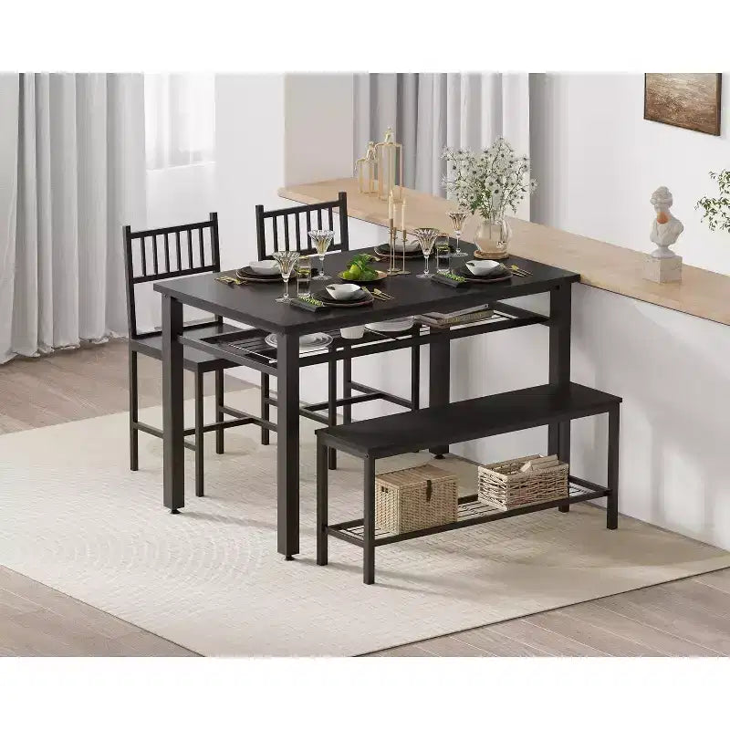 47 Modern Dining Table Set for 4 with Chairs and Storage Bench, for Small Space or Apartment