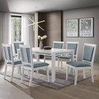 ChaletPosh 7 Pieces Dining Set in White with Light Blue Velvet Cover Dining Chair