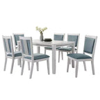 ChaletPosh Ensemble de salle à manger 7 pièces blanc avec chaises de salle à manger en velours bleu clair