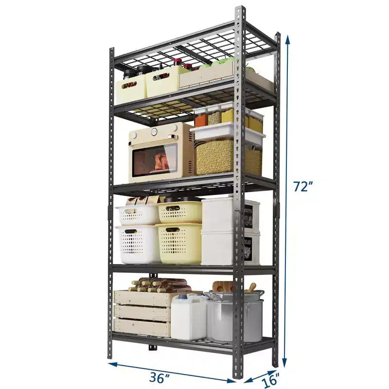 Étagère robuste à 5 niveaux, capacité de 1000 kg, rack métallique réglable pour garage, cuisine ou sous-sol, 91,4 cm L x 40,6 cm P x 182,9 cm H - Noir