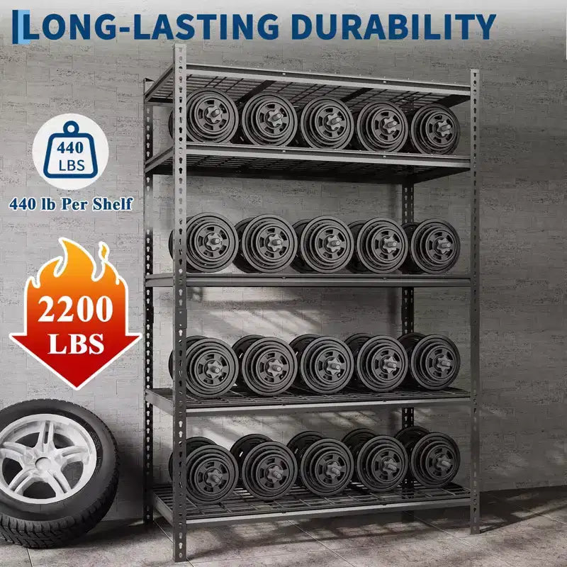 Étagère robuste à 5 niveaux, capacité de 1000 kg, rack métallique réglable pour garage, cuisine ou sous-sol, 91,4 cm L x 40,6 cm P x 182,9 cm H - Noir