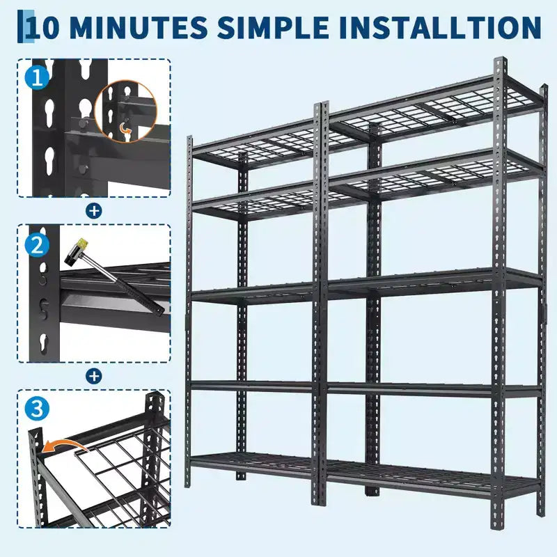 Étagère robuste à 5 niveaux, capacité de 1000 kg, rack métallique réglable pour garage, cuisine ou sous-sol, 91,4 cm L x 40,6 cm P x 182,9 cm H - Noir